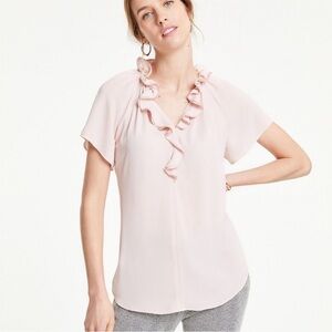 Ann Taylor Soft Pink Ruffle Blouse